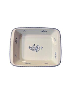 Vintage FyrklövernJackie Lynd Rectangular Serving Dish Blue Floral Porcelain Use
